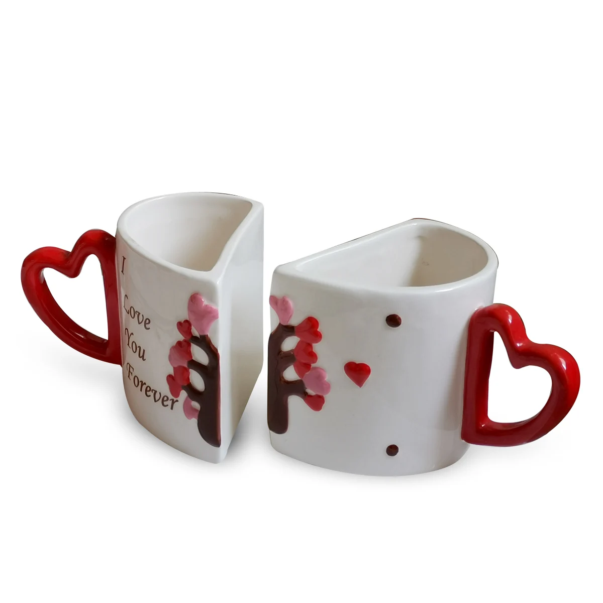 Valentines Couple Mugs Dolomite Heart Shape Couple Mug With Love Tree Ceramic Embossed Valentine Coffee Mug for Gift