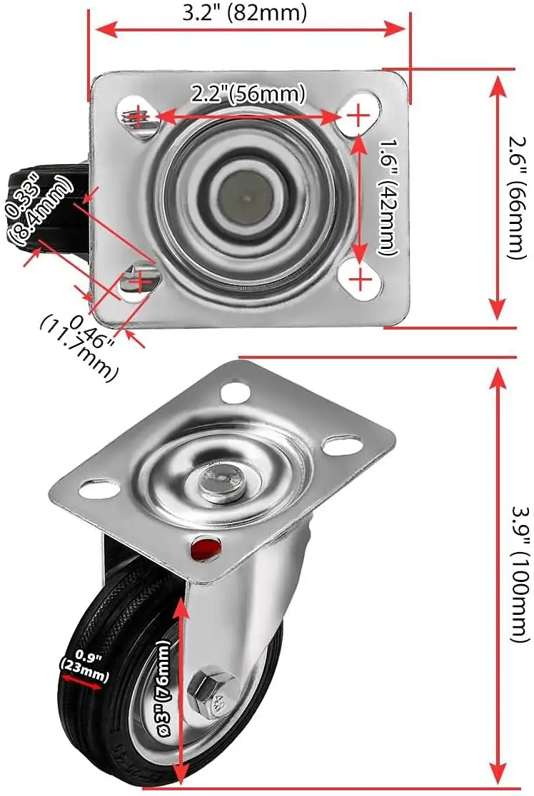 All Size Black Rubber Wheel Castor Rigid Swivel Locking Brake Trolley Caster Wheels Industrial Heavy Duty Casters