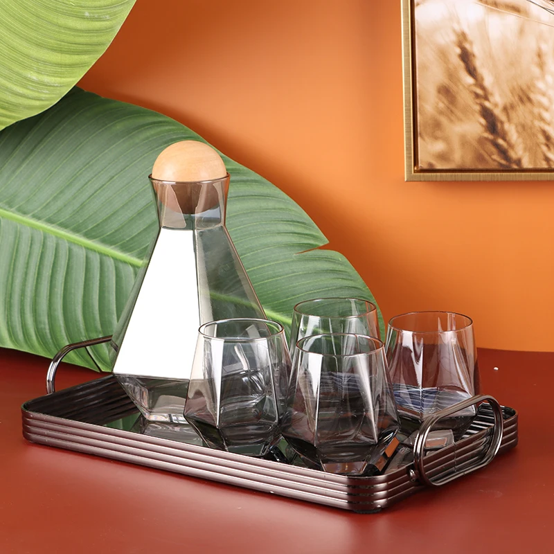 Good Quality beautiful glass mugs tea pot with a gold/grey stainless steel tray