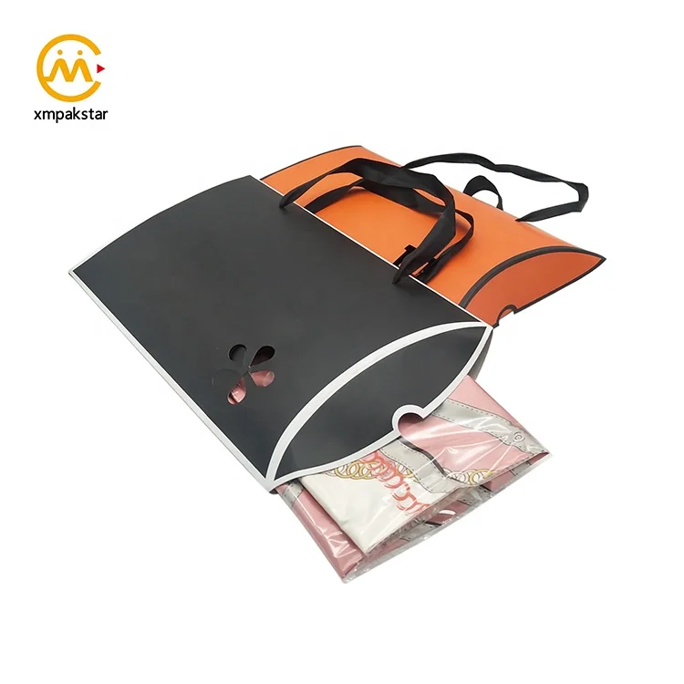 Custom size eco friendly recycled beautiful large paper pillow gift packaging product boxes with ribbon handle