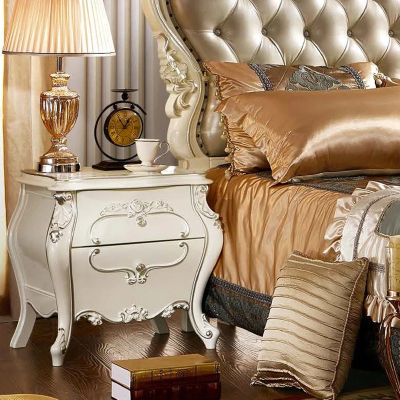 Classical luxury bedroom white nightstand bedside table , French elegant small nightstand