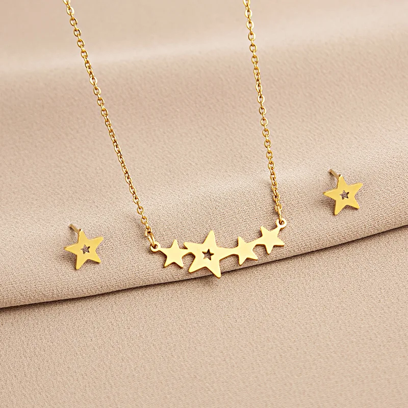 X376 Fashionable Titanium Stainless Steel Star Necklace Set Titanio gioielli in acciaio inox stelle cadenti collana orecchio set