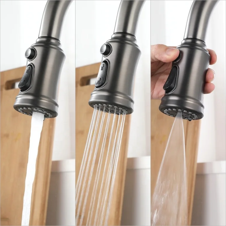 Commercial Automatic Brushed Graphite Finished Pull Down 304 Stainless Steel Touchless Smart Sensor Kitchen Sink Faucet Tap