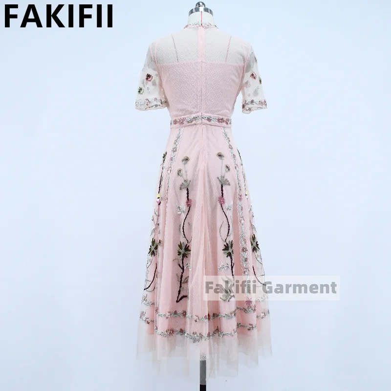 A Factory High Quality 2024 New Customized Dresses Women Elegant Summer Mesh Positional Embroidery Woman Dress Lady Party Dress
