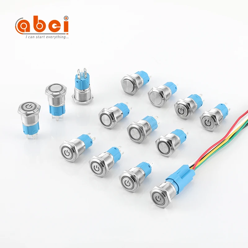 
ABEI 16mm Flat Ring With light led 6V waterproof metal switches button for doorbell momentary push button switch 