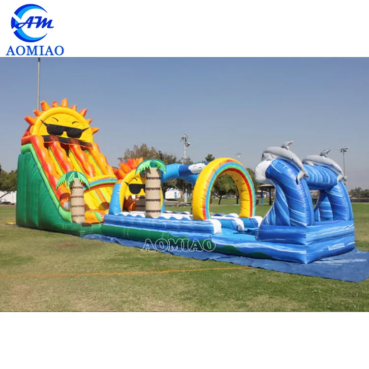Professional design inflatable double slide inflatable water slide with small pool