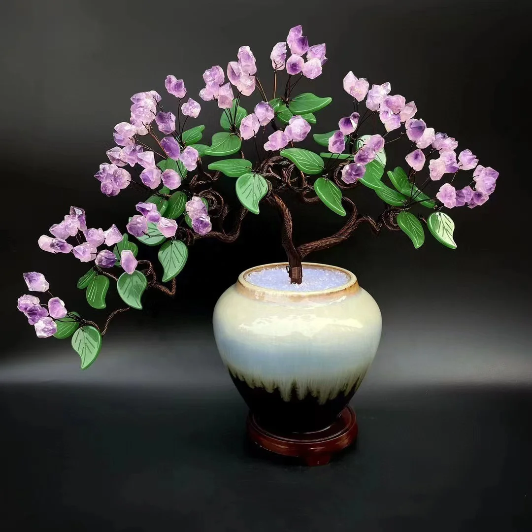 Amethyst Gemstone Tree Feng Shui Figurine Money Bonsai Good Luck Chakra Balancing Reiki Healing Crystals Decoration Ornament