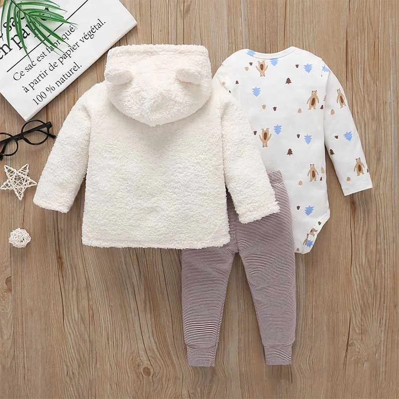 Earth Tone Style Woolen Newborn Baby Girl Fashion Suit 3-piece Set