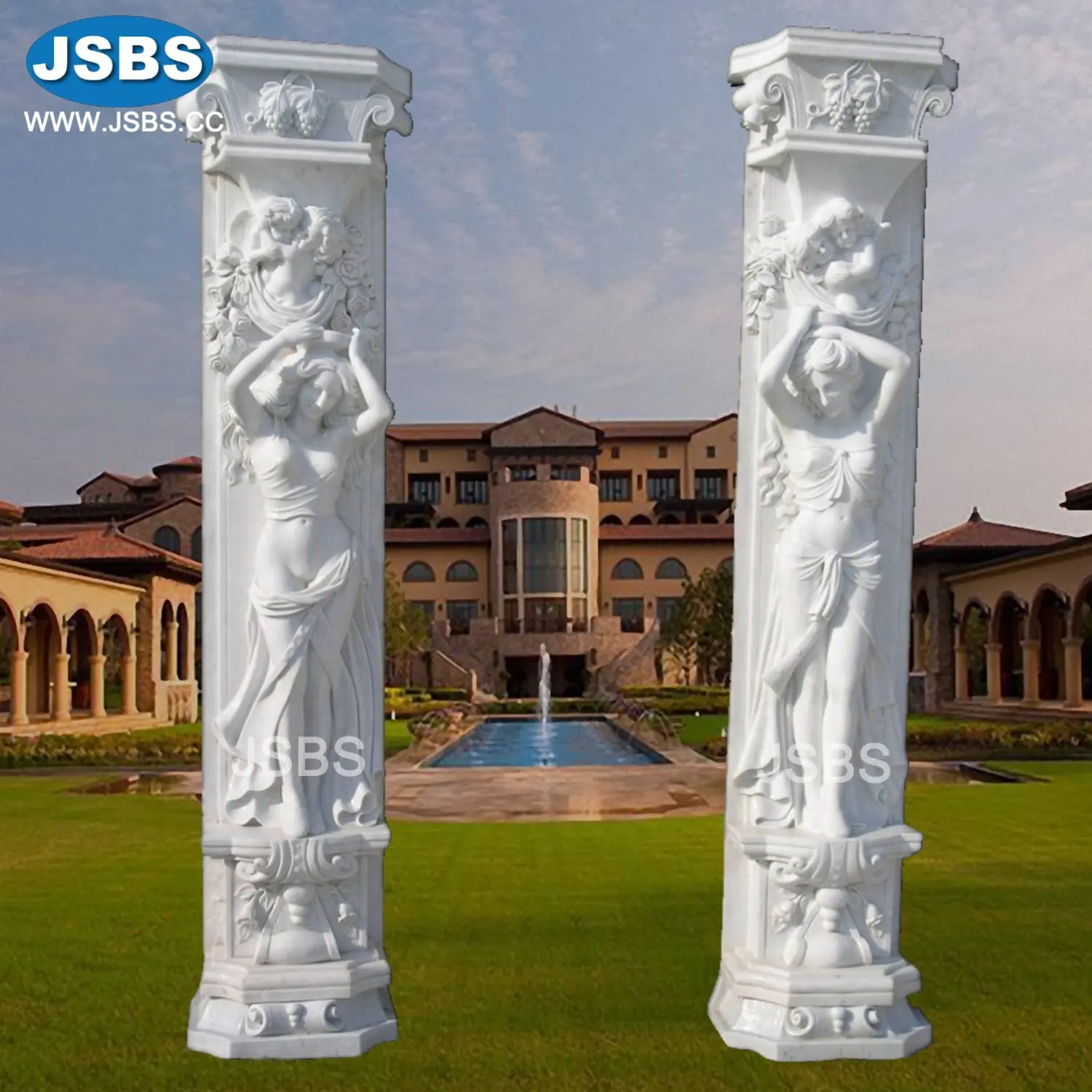 Hand Carved White Marble Roman Column For Sale