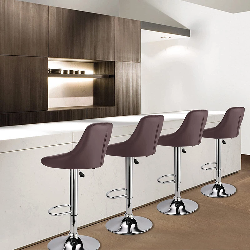 Custom Design Minimalist Lift Bar Chairs Adjustable Rotatable Leather High Bar Chair With Back