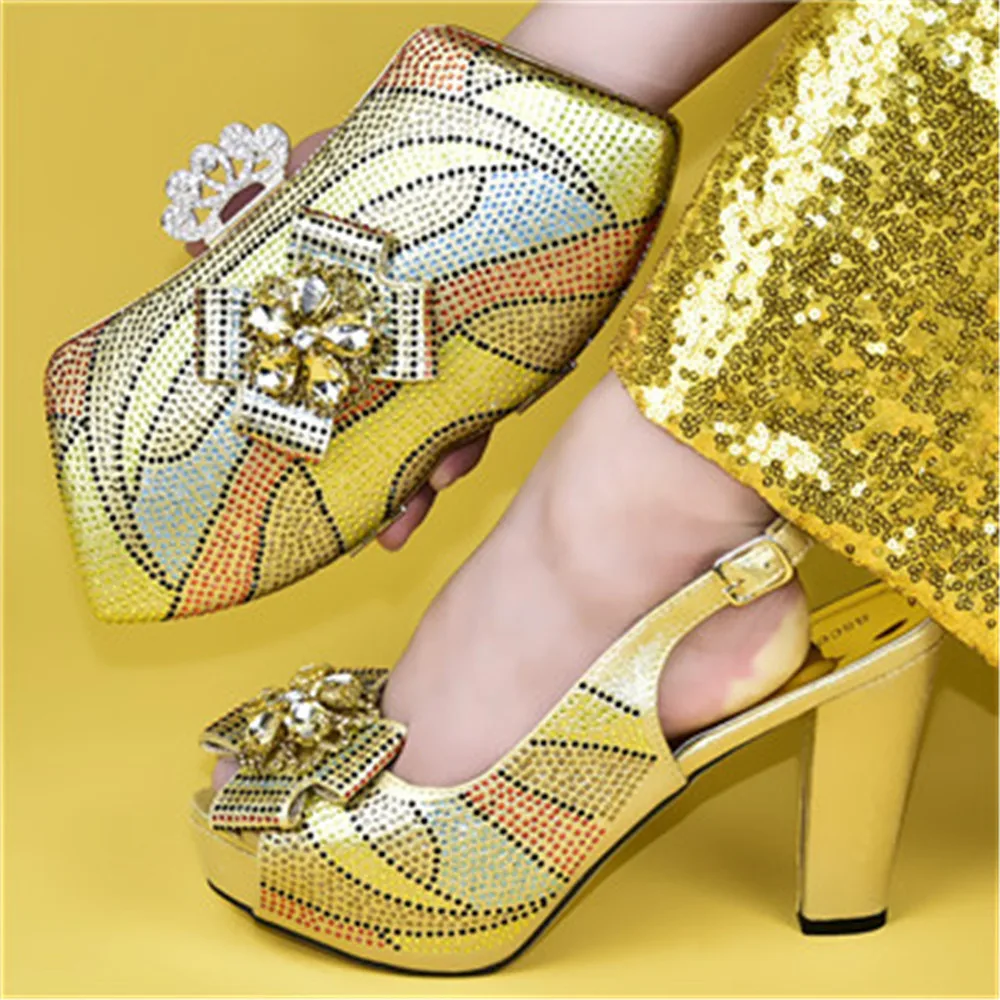 2019 wedding  italian shoes and bag set for nigeria party high heel shoes and matching bag ES92