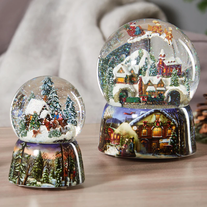 OEM Snowball украшение для дома водный шар на заказ большая зимняя горная деревня с рождественским поездом пейзаж