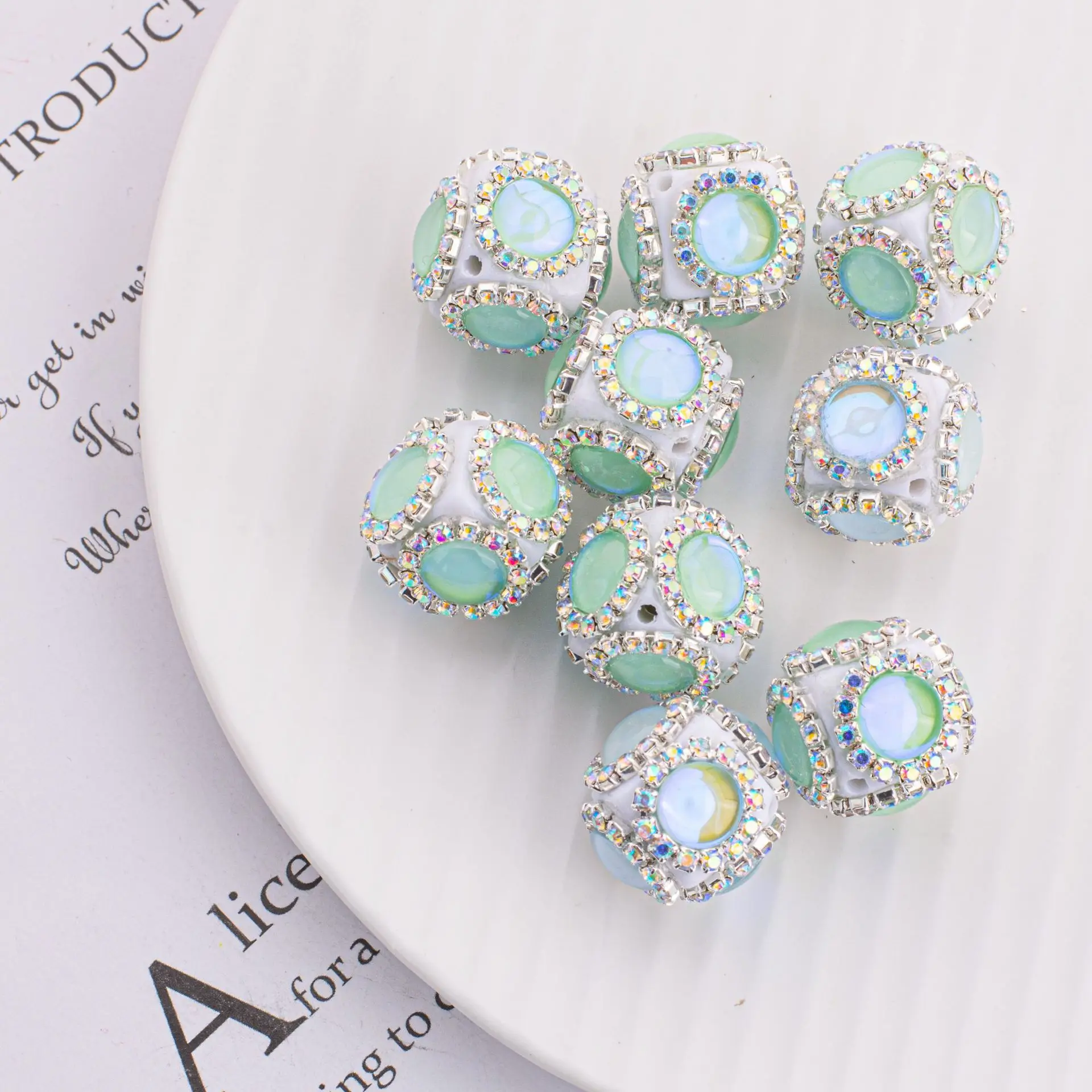 Custom amazing pave rhinestone and gemstone acrylic beads for jewelry making phone charm beads keychain loose beads