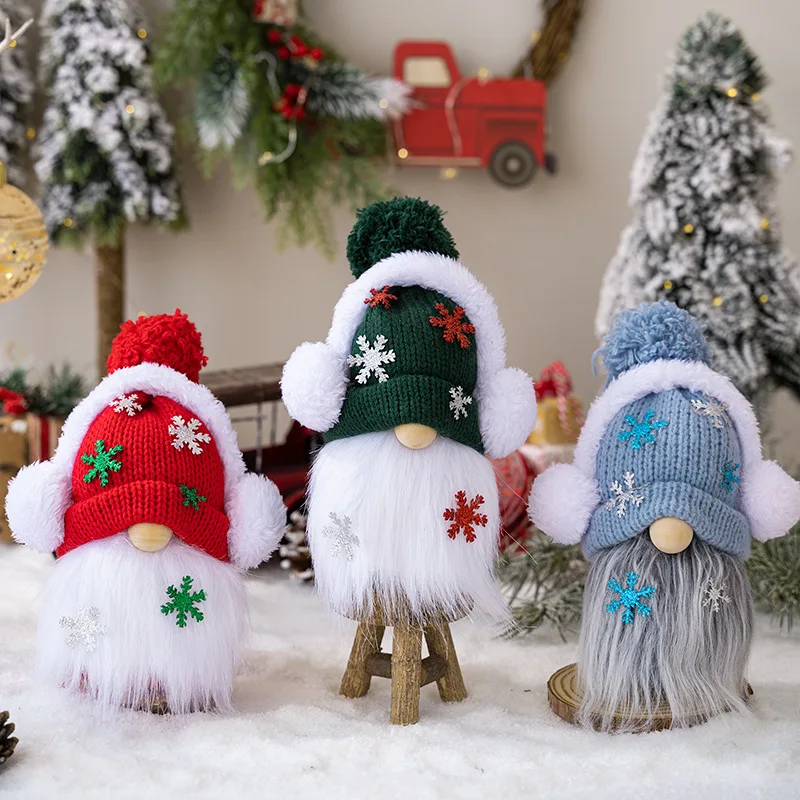 2024 New Christmas Outfit Nordic Gnome Doll Knitted Snow Ornament with Earmuffs christmas doll