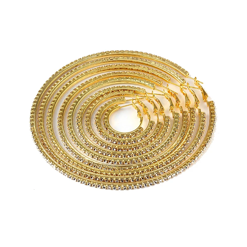 
2cm to 10cm Optional Sizes Gold Silver Plated AAA Rhinestone Mini Big Women Jewelry Diamond Crystal Hoop Earrings 