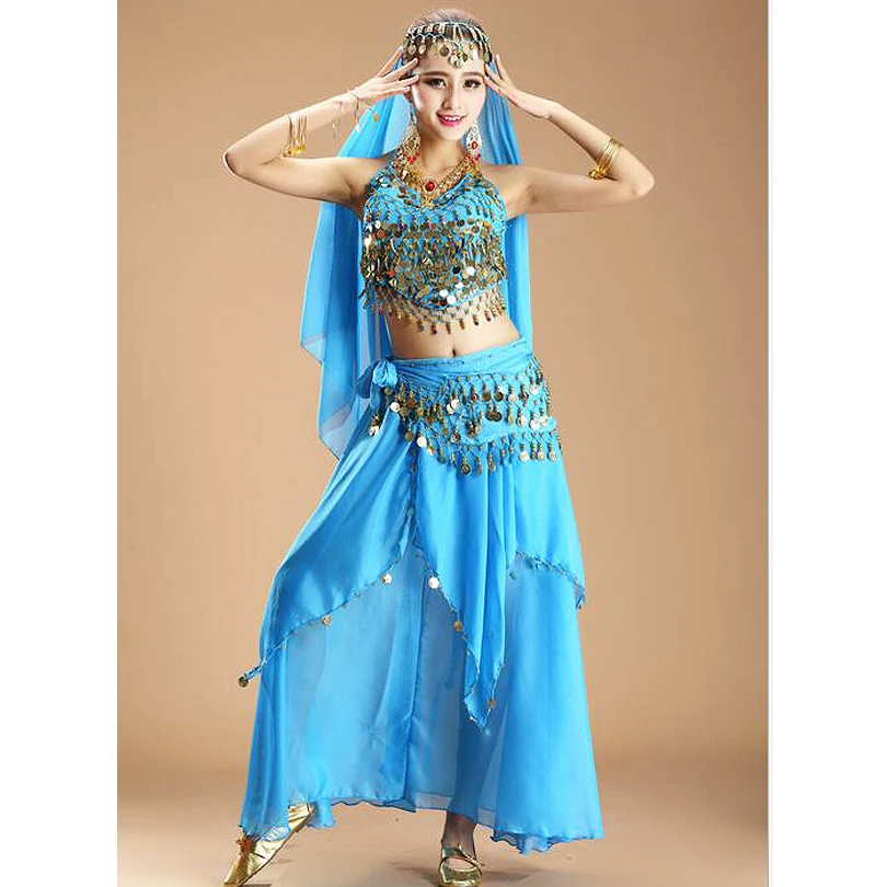 Manufacturer Direct Selling 11 colors Oriental Belly Dance Costume Indian Costumes Sequin Coins Tops and Skirt Set for Women
