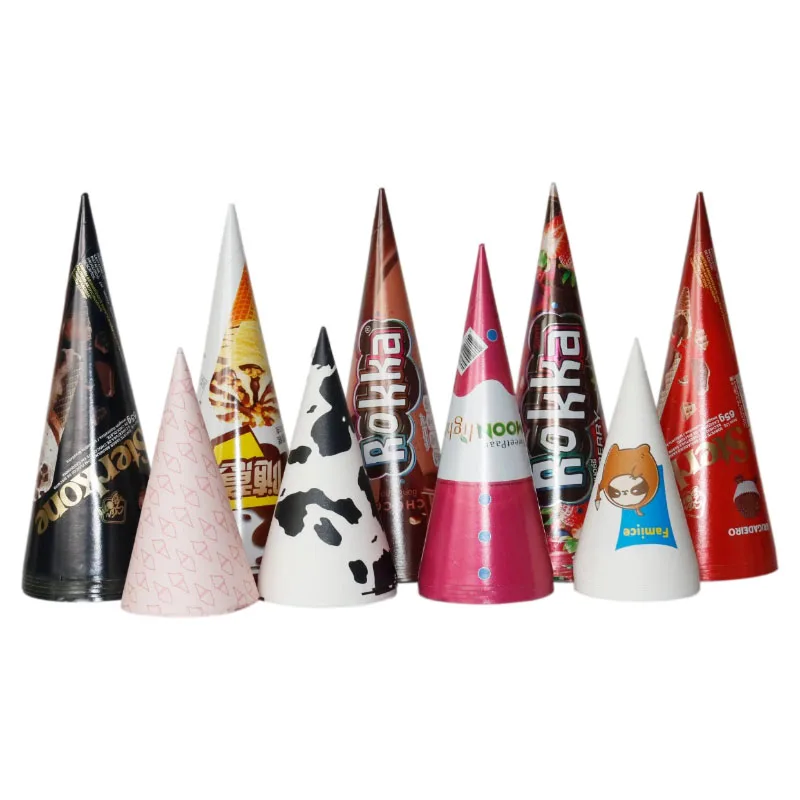 Custom Logo Printed Ice Cream Paper Cone Cup Disposable Rolled Ice Cream Paper Sleeve For Food And Craft Use