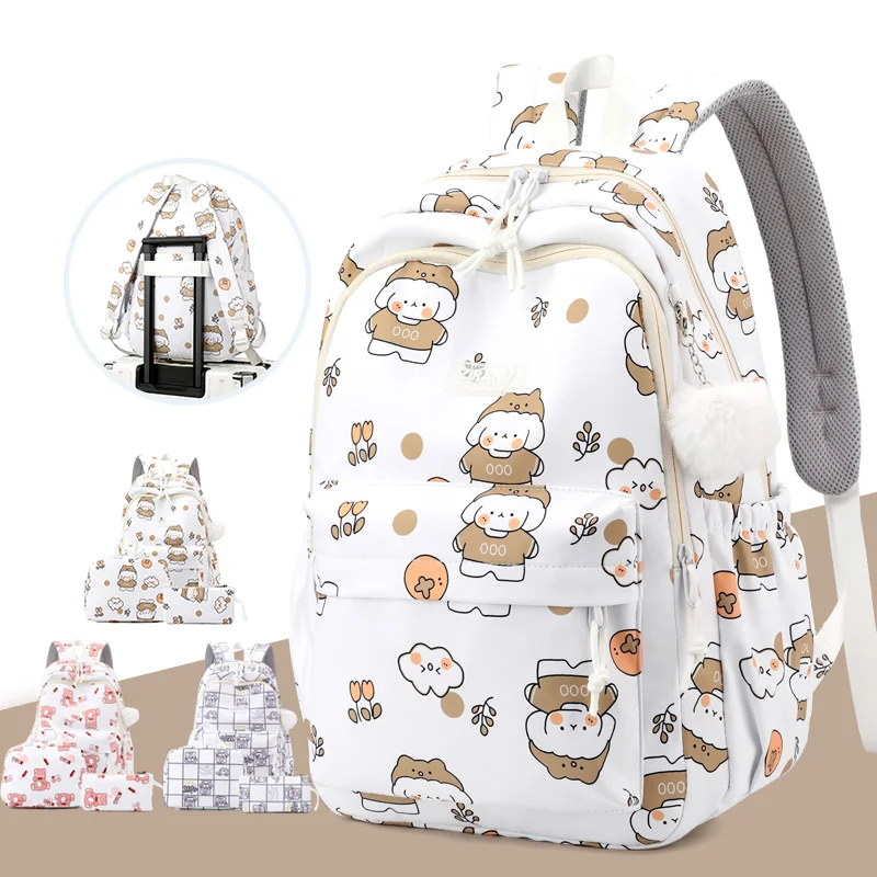 2024 fashion mochilas escolares cute printing Girls kids school bags 3pcs set with lunch bag middle students children backpacks
