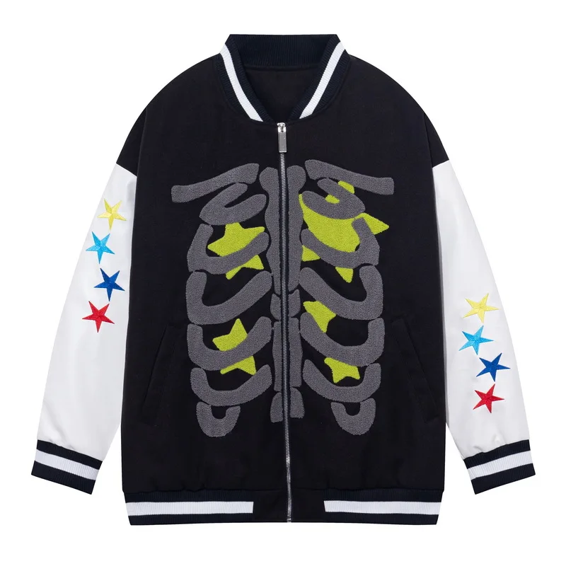 latest American Harajuku unisex Bone love Towel oversize embroidery popular High Street coat Baseball jacket