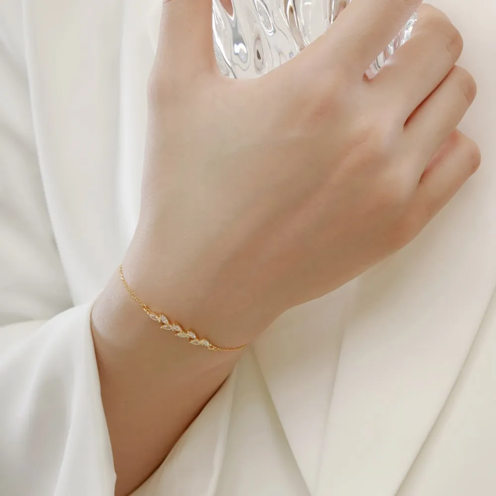 Dylam Bracelet Wedding Bridal for Brides Bridesmaid 5A Cubic Zirconia Bracelet Leaf Vine Vintage Style Fine Jewelry for Women