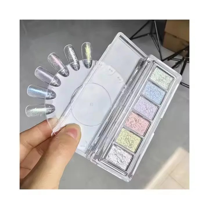 Destly 6 Colors Bling Mud Solid Nail Glitter Powder Shiny Reflective Aurora Mermaid Pigment Opal Flake Chrome Powder