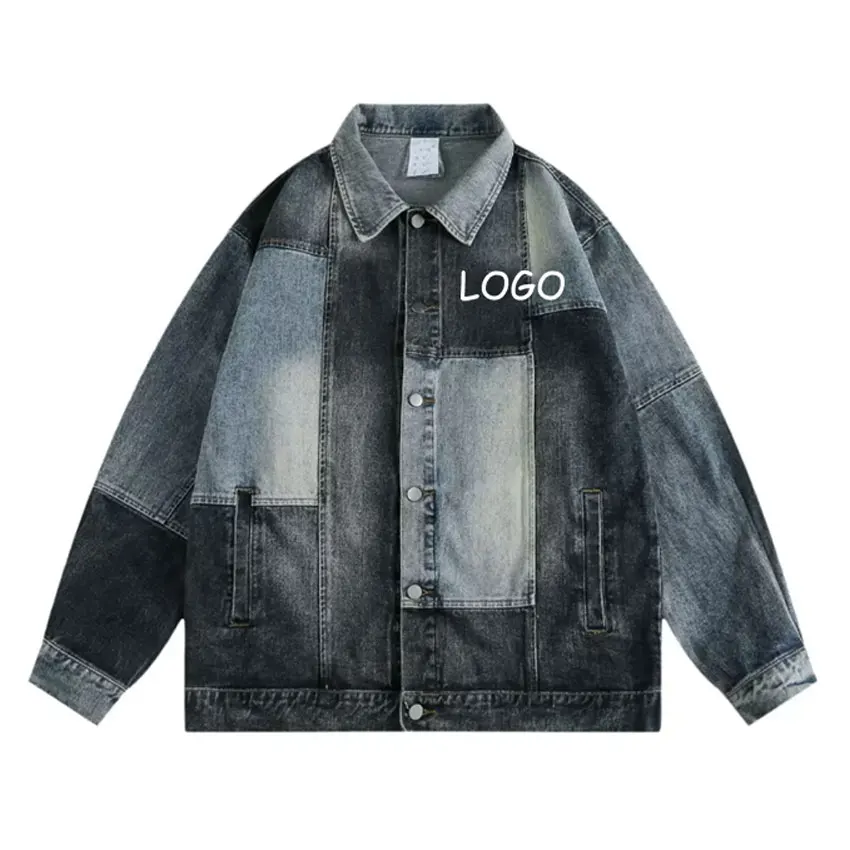 OEM High Quality Manufactory New Design Heavy Washing Distressed Patchwork Street Fashion Denim Jacket