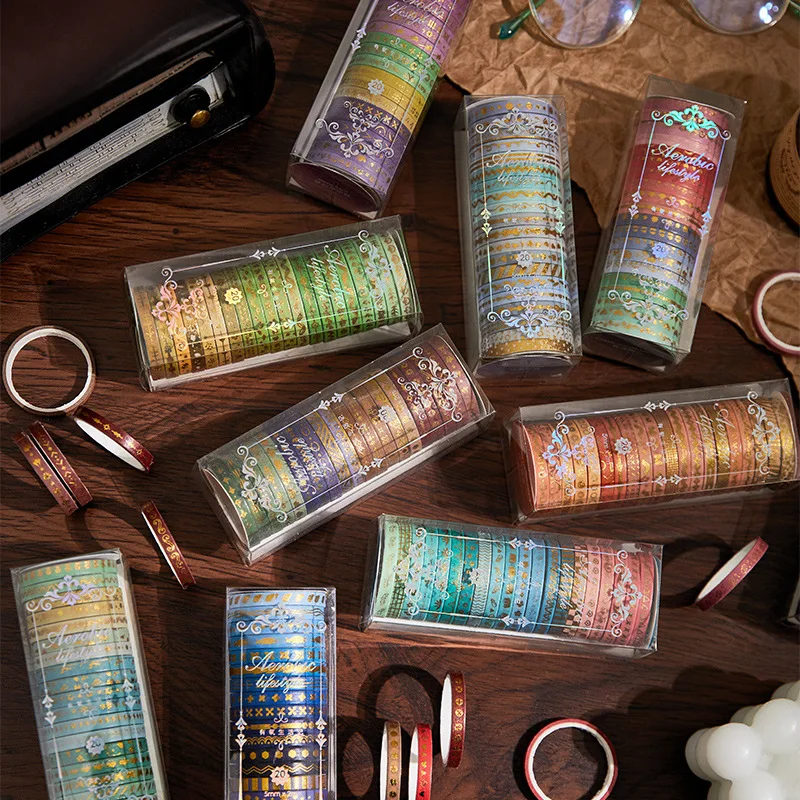 20pcs/set Bronzing Washi Tape Foil Gold Skinny Decorative Masking Washi Tape 5mm Wide DIY Masking Tape