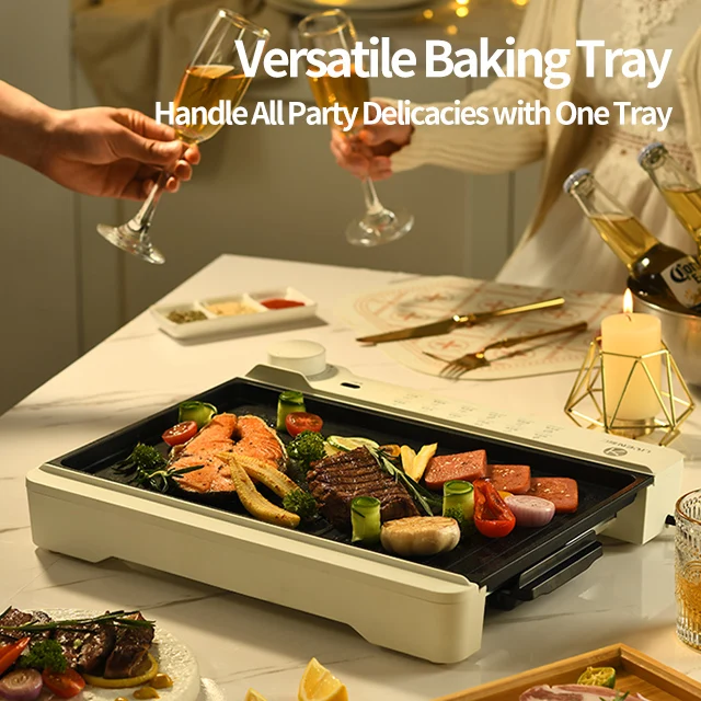 1500W Electric BBQ Grill, Electric Griddles, 5 Temperature Adjustment Detachable Design Smokeless Baking Tray