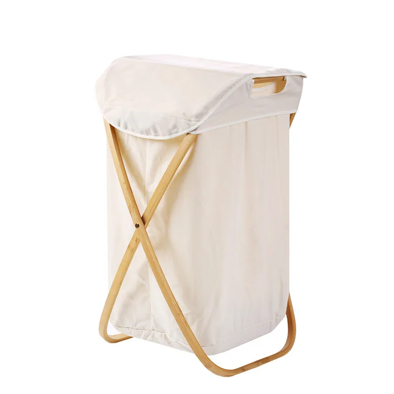 X-frame Dirty Clothes Bathroom Collapsible Home Bamboo Hamper Foldable Storage Laundry Basket
