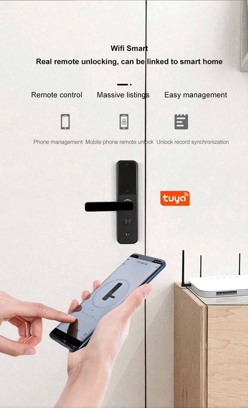 Home Electronic Tuya Tt Lock App Wifi Smart Digital Multi point Biometric Fingerprint Radio Frequency Door Lock 2022