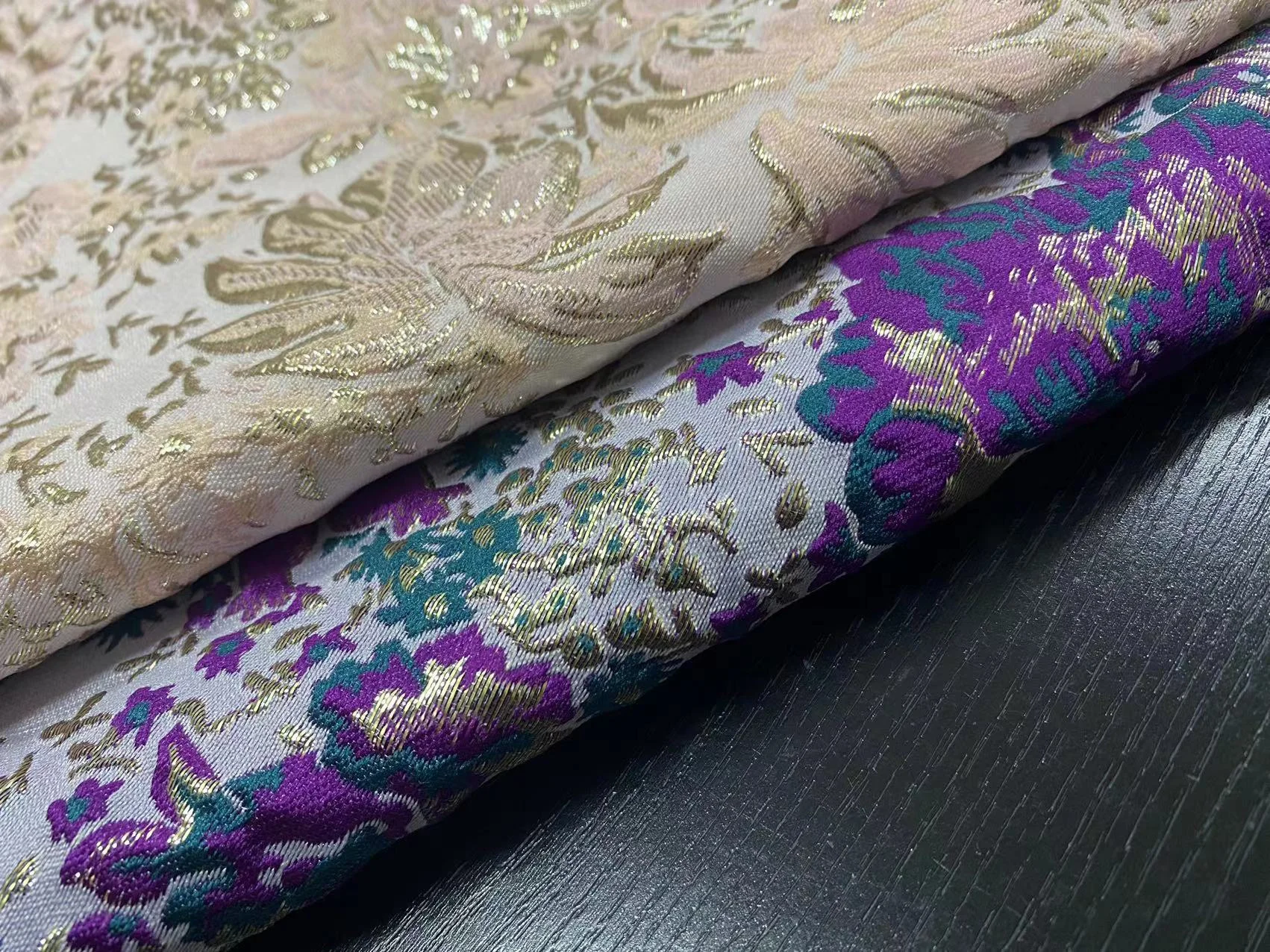 Latest Metallic Flower Design Jacquard Brocade Fabric Embroidery French Lace Silk Brocade Fabric For Wedding Party Dress