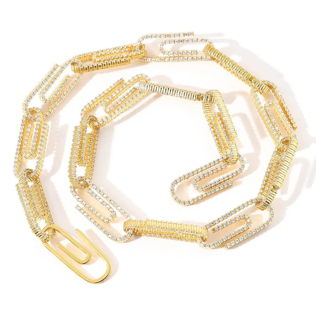 10mm Gold hip hop Pin Shape Paper Clip Chain Custom Paperclip Girls Choker Chain Link Necklaces