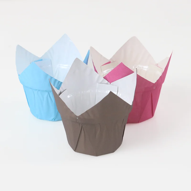 Manufacturer sales baking cups Disposable Greaseproof blue paper tulip cupcake liners