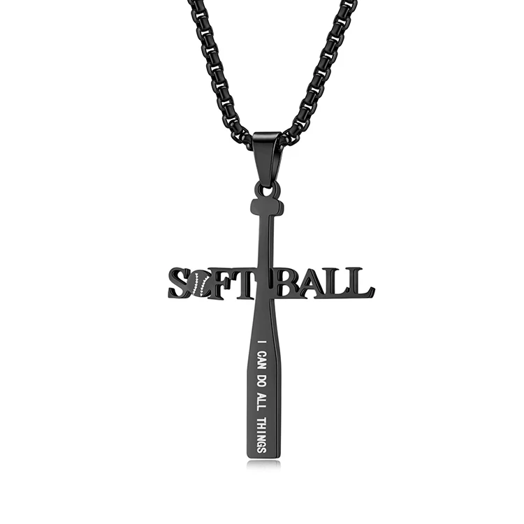 Fashion New Baseball Cross pendant Stainless Steel Necklace gold plated Sports Baseball Pendant for men