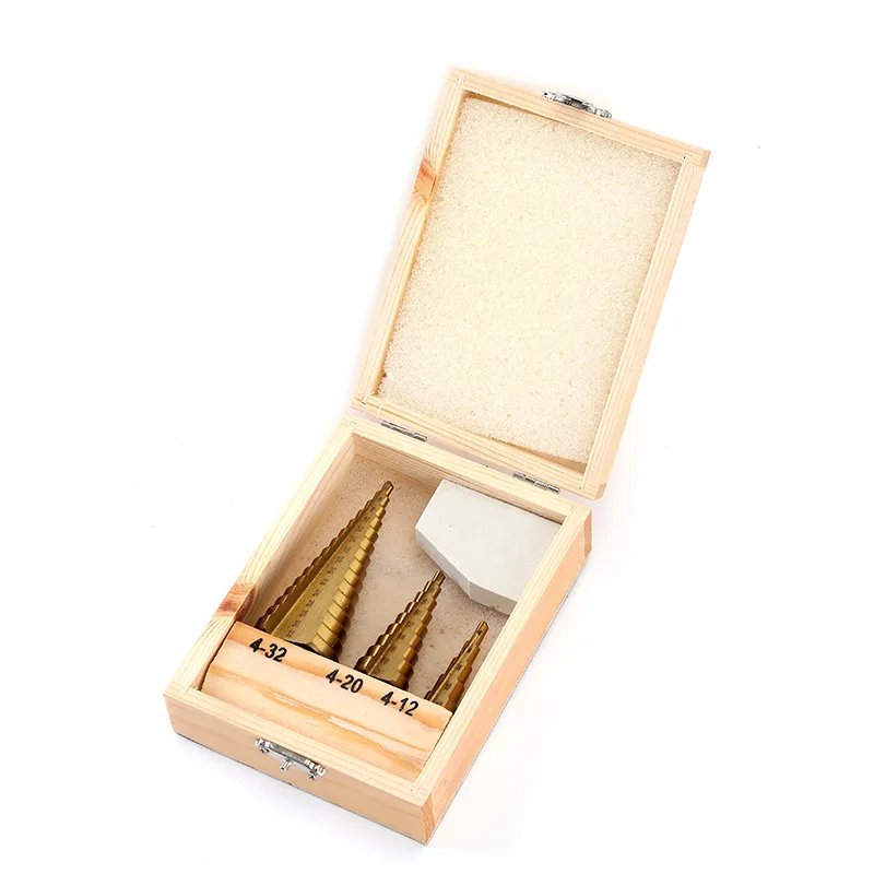 3-Piece Set Of Hexagon Handle Straight Groove Public Titanium Plated Punching Reamer Step Drill Bit For Wood Iron Sheet