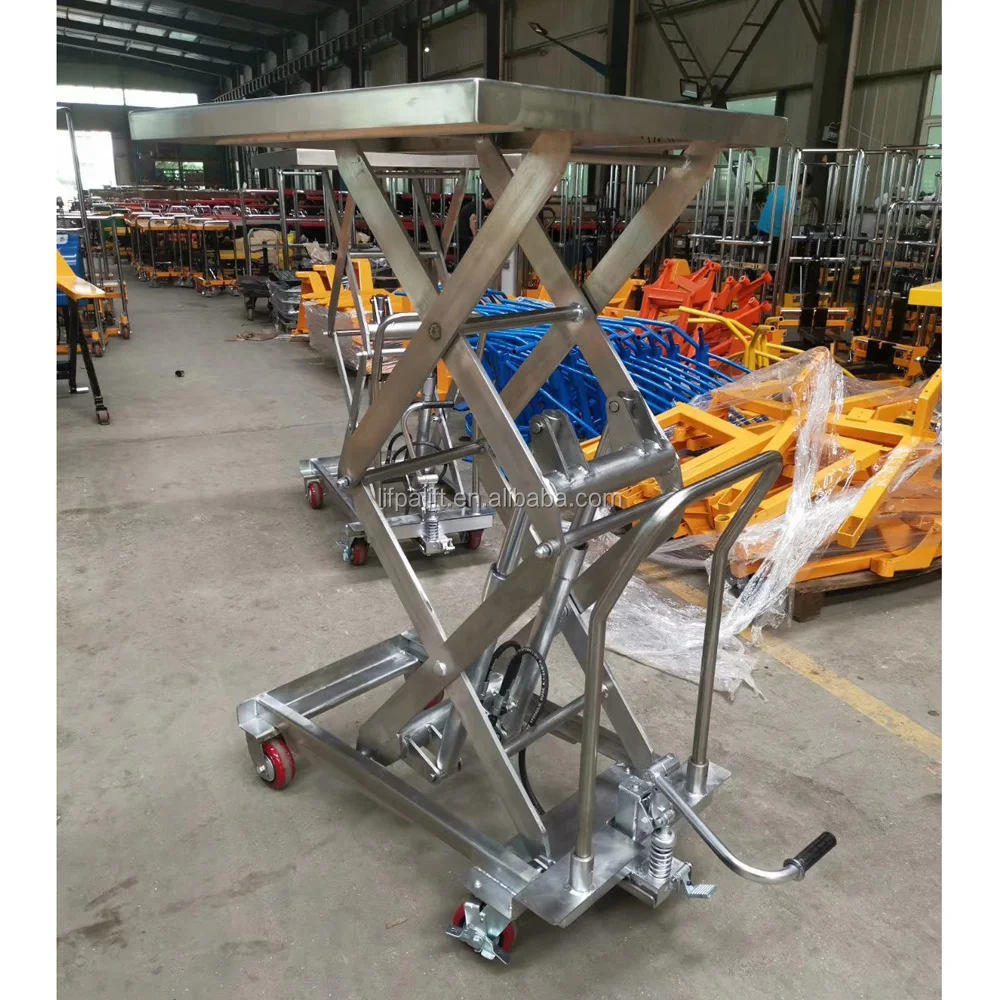 500kg Portable Manual Hydraulic Stainless Steel Scissor Lift Trolley