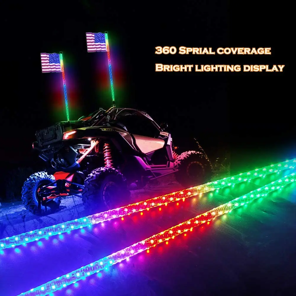 RGB пульт дистанционного управления Bluetooth антенны лампы аксессуары спиральный флагшток светодиодные плетёные огни для UTV внедорожника вездехода