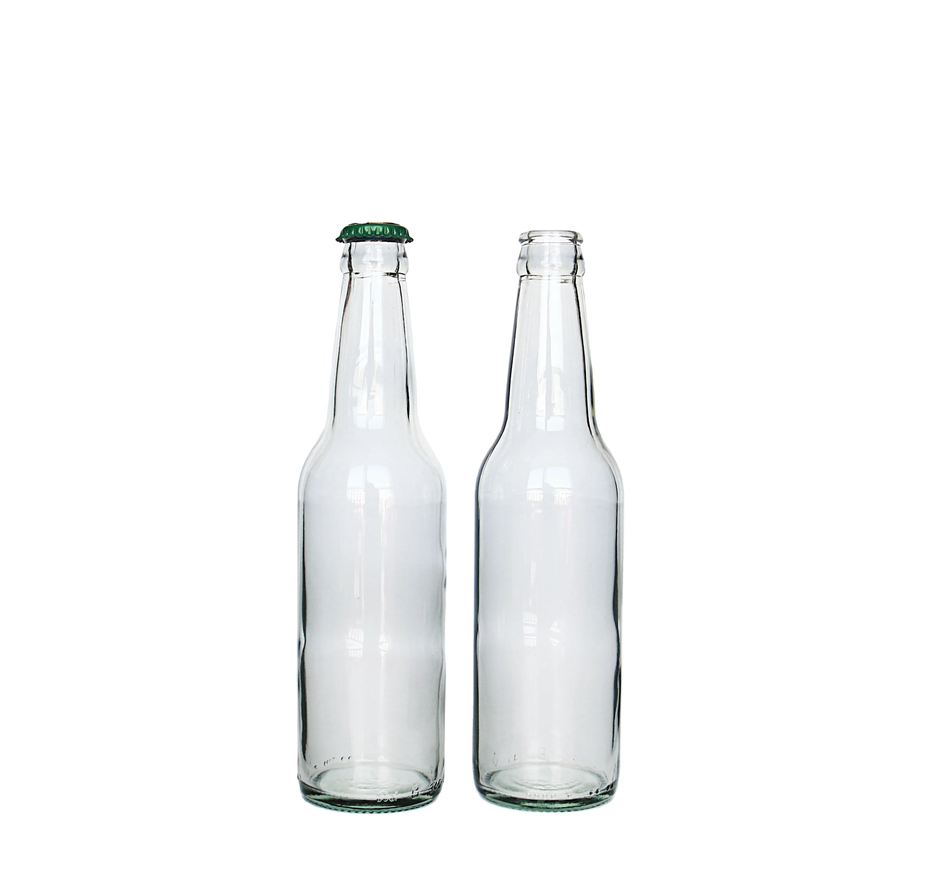 Transparent  Flint Empty Sparking Soda Water Carbonate Beverage Cocktail Breezer  Crown Lid 330 ml 11 oz Beer Glass Bottle