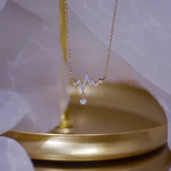 Fashion Design 14K Real Gold Signal Fluctuation Shape Necklace Micro Pave Diamond Pendant Necklace