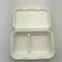 249*160*65mm 950ml 2 Compartment lunch box biodegradable compostable disposable sugarcane bagasse pulp hamburger clamshell