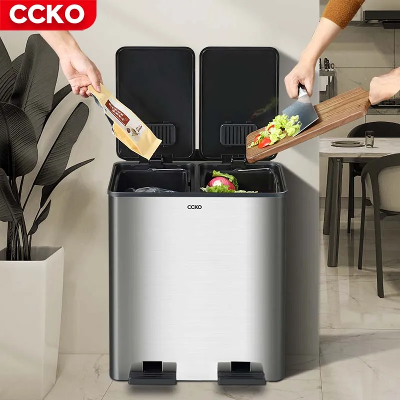 Для кухни ресторана 18L 30L золотого и серебряного цвета большой золотой двойной Чана для мусора металлические мусорные ведра мусорное ведро стали с педалью крышкой