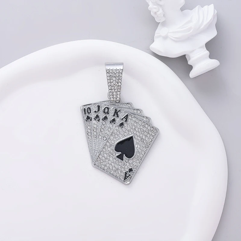 Hip hop Men Dunk Poker Pendant Chain Iced Out Rhinestone Cuban Game Charm Necklace Gold Plated Jewelry