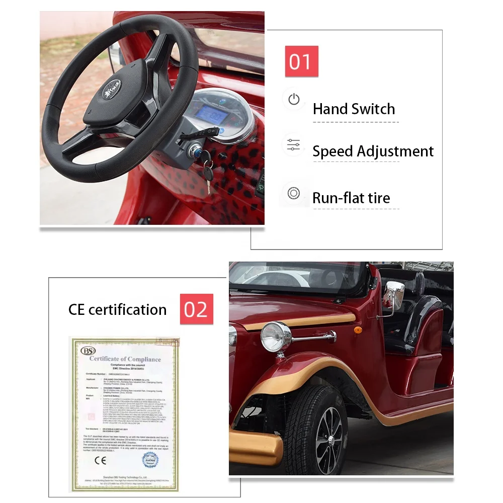 Oldtimer Car 14 Seat 72V Retro Sedan Car Vintage Electric Car For Sale