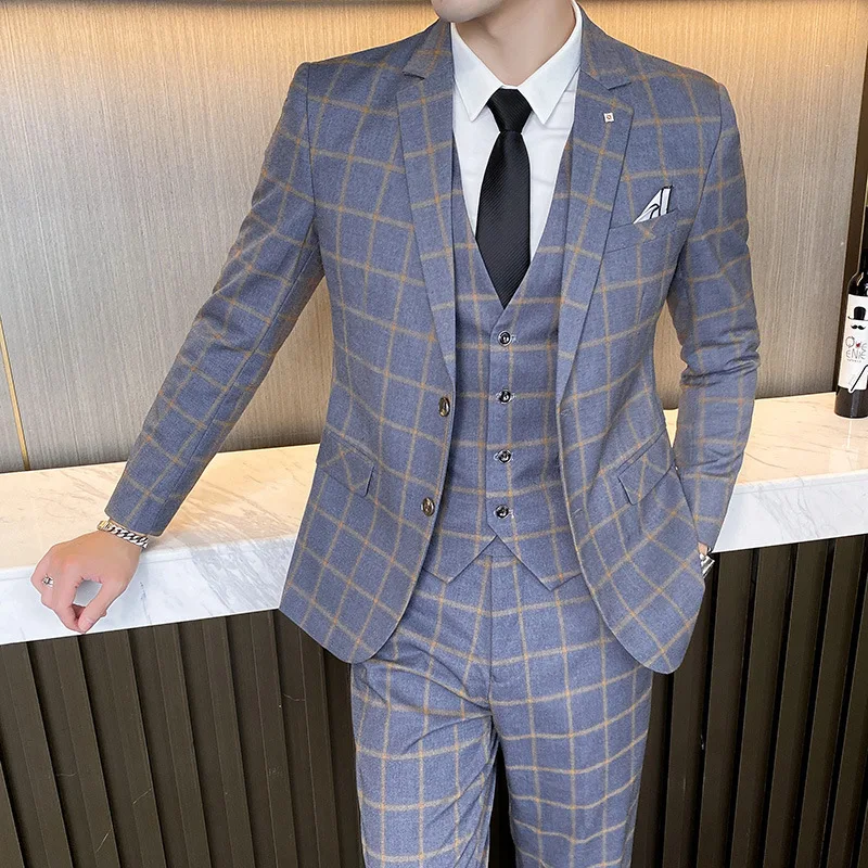 Luxury Men Wedding Suit 3 Pieces Blazer Vest Pants Set Male Blazers Costume Casual Party Classic Slim Fit Suits For Men