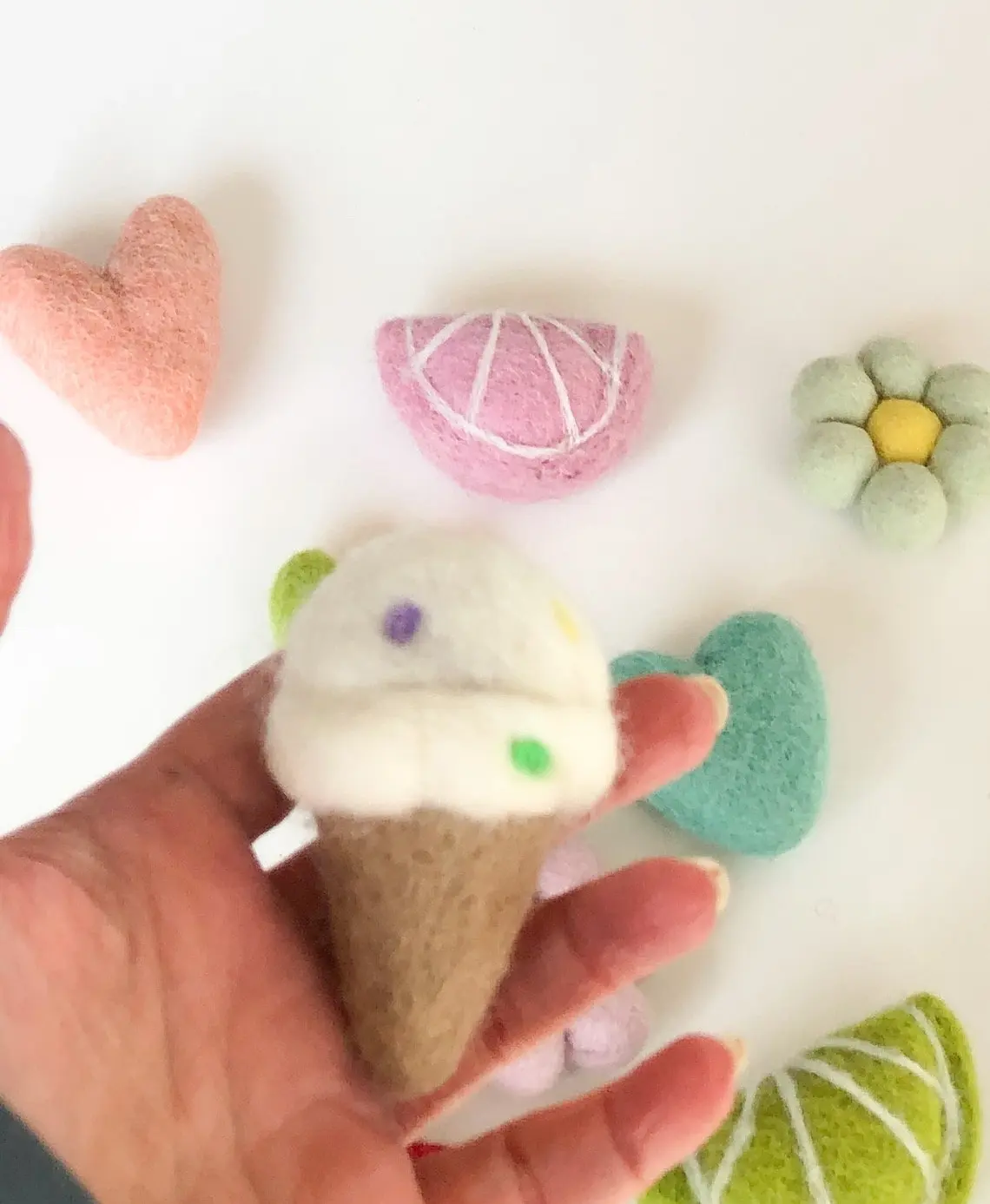 handmade 10 summer needle felted fruits wool felt shapes with watermelon lemon for DIY garland baby mobile tier tray decor