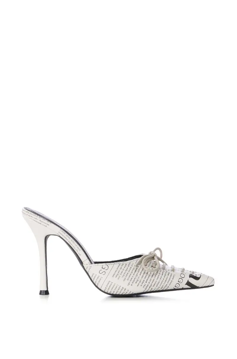 Unique style newspaper printing high heels slippers 2024 News Printed Pump sandals slipper with bow