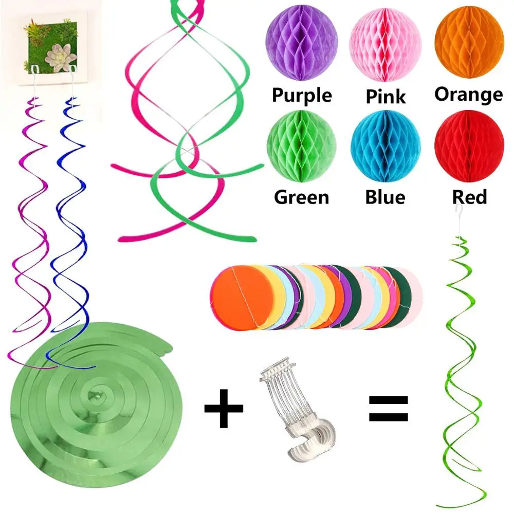 Happy Birthday Banner with Colorful Paper Flag Bunting Paper Circle Confetti Garland Swirl Colorful Happy Birthday Decorations