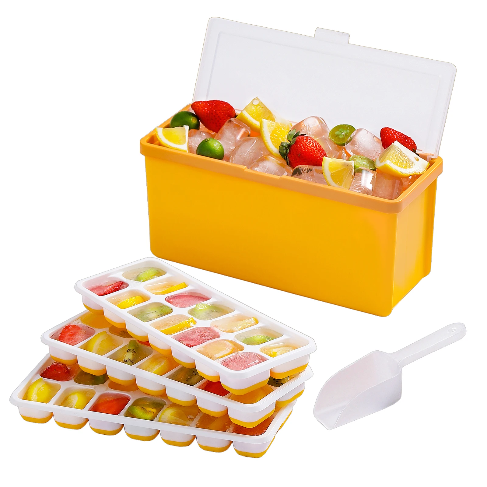 Haixin Hot Sale Silicone Plastic Ice Cube Tray 3 Pack Ice Cube Tray with Container&Scoop