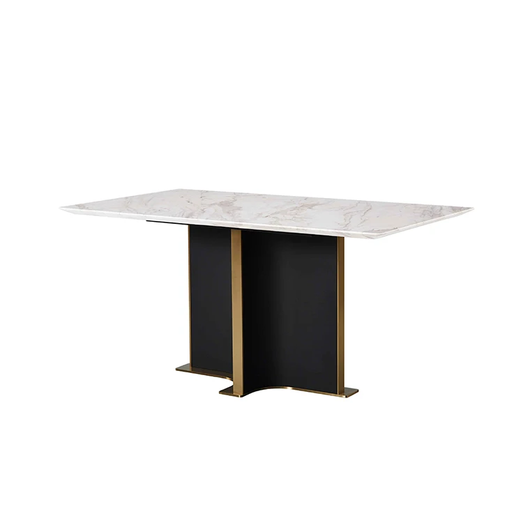 Dining room furniture titanium material golden base marble dining table