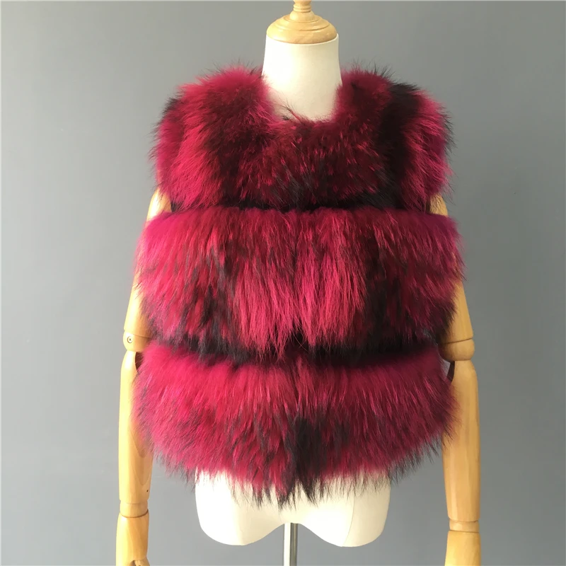 Women Real Raccoon Fur Vest Winter Thick Warm Hot Fashion Natural Fur Gilet Ladies Fur Waistcoat